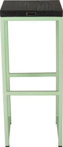 Mint green metal stool with black stain ash wood made in UK - back view square frame
