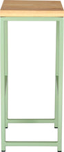 Load image into Gallery viewer, Mint green metal stool with natural stain ash wood made in UK - side view square frame
