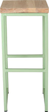 Load image into Gallery viewer, Mint green metal stool with whitewash stain ash wood made in UK - front view square frame
