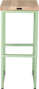 Mint green metal stool with whitewash stain ash wood made in UK - back view square frame