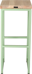 Mint green metal stool with whitewash stain ash wood made in UK - back view square frame