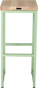 Mint green metal stool with whitewash stain ash wood made in UK - back view square frame