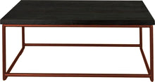 Load image into Gallery viewer, Copper metal table with black stain ash wood made in UK - front view round frame
