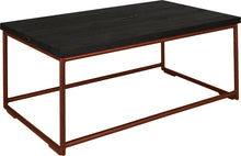 Load image into Gallery viewer, Copper metal table with black stain ash wood made in UK - angle view round frame
