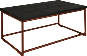 Copper metal table with black stain ash wood made in UK - angle view round frame