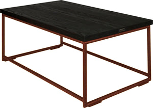 Copper metal table with black stain ash wood made in UK - back side view round frame