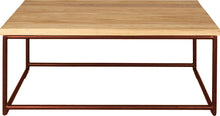 Load image into Gallery viewer, Copper metal table with natural stain ash wood made in UK - front view round frame

