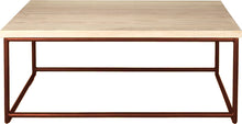 Load image into Gallery viewer, Copper metal table with whitewash stain ash wood made in UK - front view round frame
