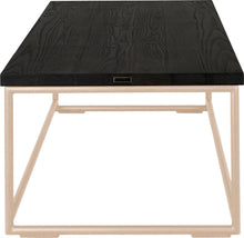 Load image into Gallery viewer, Off white metal table with black stain ash wood made in UK - side view round frame

