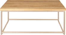 Load image into Gallery viewer, Off white metal table with natural stain ash wood made in UK - front view round frame
