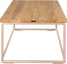 Load image into Gallery viewer, Off white metal table with natural stain ash wood made in UK - side view round frame
