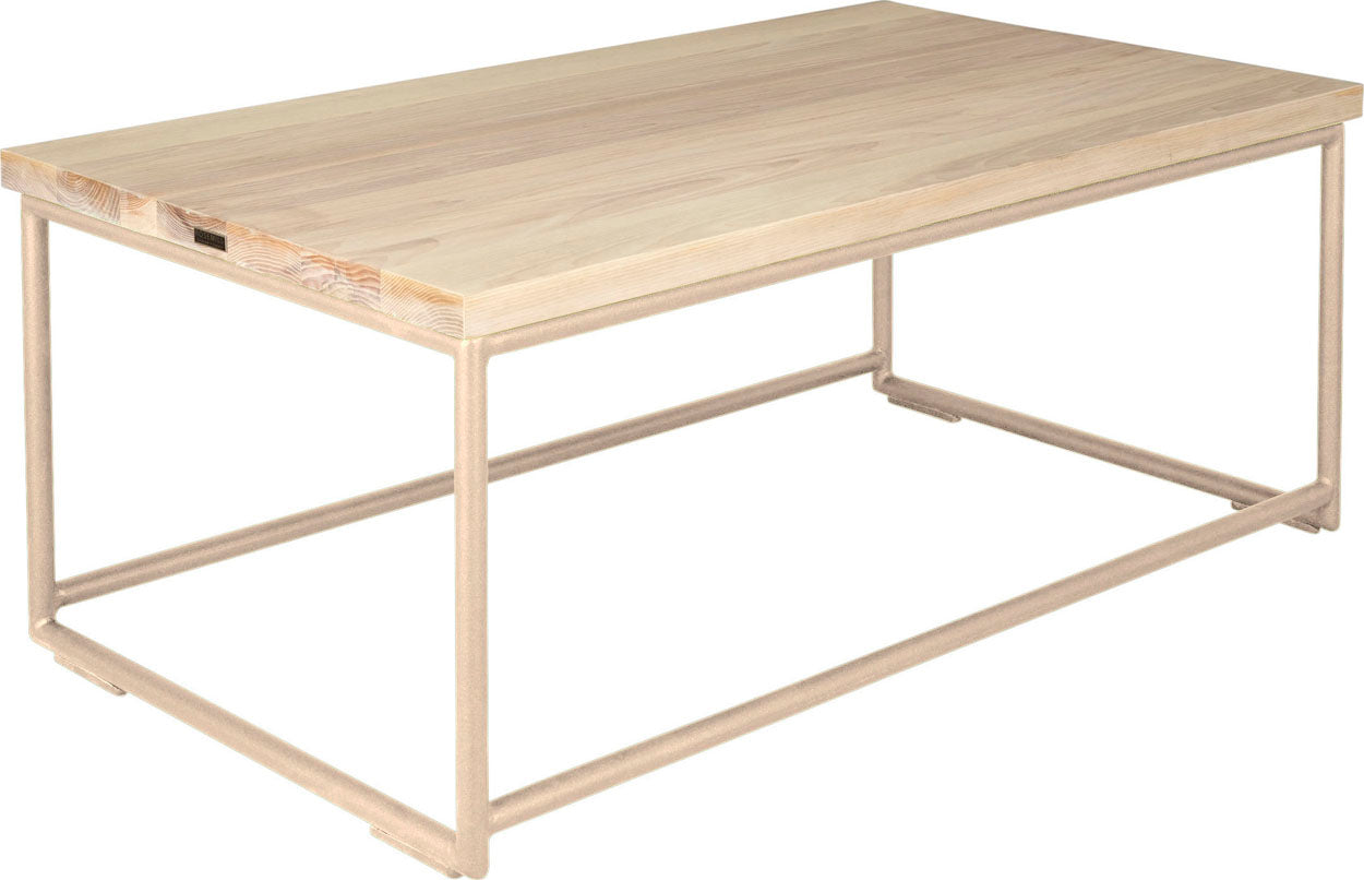 Off white metal table with whitewash stain ash wood made in UK - angle view round frame