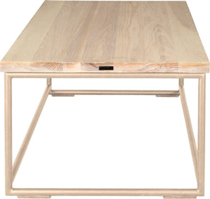 Off white metal table with whitewash stain ash wood made in UK - side view round frame