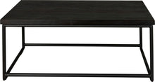 Load image into Gallery viewer, Gloss black metal table with black stain ash wood made in UK - front view round frame
