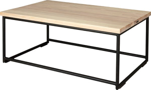Gloss black metal table with whitewash stain ash wood made in UK - back side view round frame