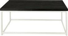 Load image into Gallery viewer, Gloss white metal table with black stain ash wood made in UK - front view round frame
