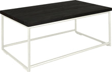 Load image into Gallery viewer, Gloss white metal table with black stain ash wood made in UK - angle view round frame

