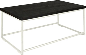 Gloss white metal table with black stain ash wood made in UK - angle view round frame