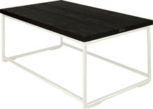 Load image into Gallery viewer, Gloss white metal table with black stain ash wood made in UK - back side view round frame
