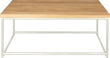 Load image into Gallery viewer, Gloss white metal table with natural stain ash wood made in UK - front view round frame
