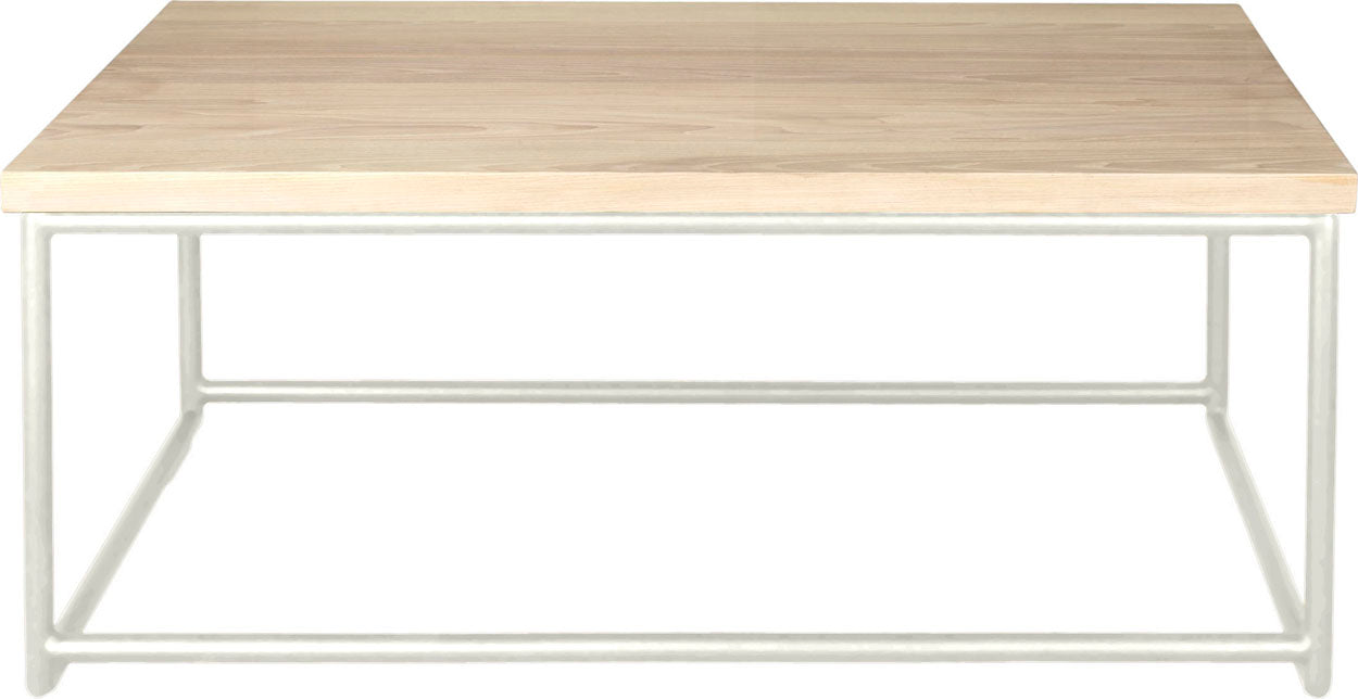 Gloss white metal table with whitewash stain ash wood made in UK - front view round frame