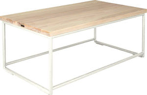 Gloss white metal table with whitewash stain ash wood made in UK - angle view round frame