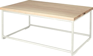 Gloss white metal table with whitewash stain ash wood made in UK - back side view round frame