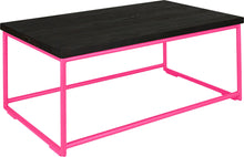 Load image into Gallery viewer, Hot pink metal table with black stain ash wood made in UK - angle view round frame
