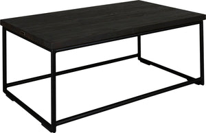 Black metal table with black stain ash wood made in UK - angle view round frame