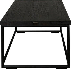 Black metal table with black stain ash wood made in UK - side view round frame