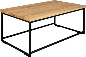Black metal table with natural stain ash wood made in UK - angle view round frame