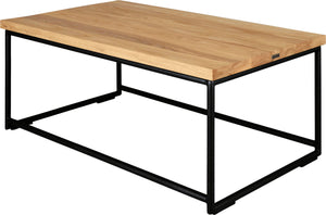 Black metal table with natural stain ash wood made in UK - back side view round frame