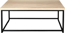Load image into Gallery viewer, Black metal table with whitewash stain ash wood made in UK - front view round frame
