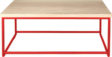 Load image into Gallery viewer, Red metal table with whitewash stain ash wood made in UK - front view round frame
