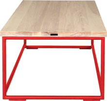 Load image into Gallery viewer, Red metal table with whitewash stain ash wood made in UK - side view round frame
