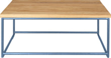 Load image into Gallery viewer, Shaker blue metal table with natural stain ash wood made in UK - front view round frame
