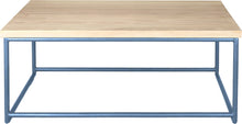 Load image into Gallery viewer, Shaker blue metal table with whitewash stain ash wood made in UK - front view round frame
