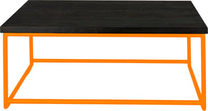 Orange metal table with black stain ash wood made in UK - front view round frame