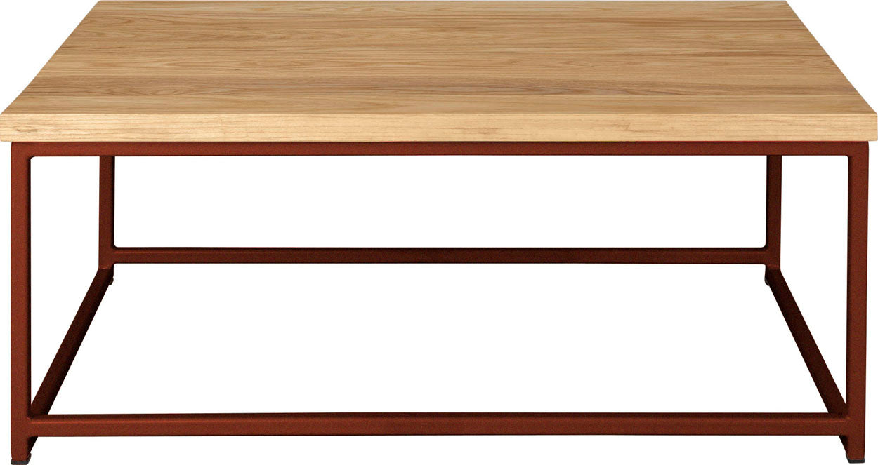 Copper metal table with natural stain ash wood made in UK - front view square frame