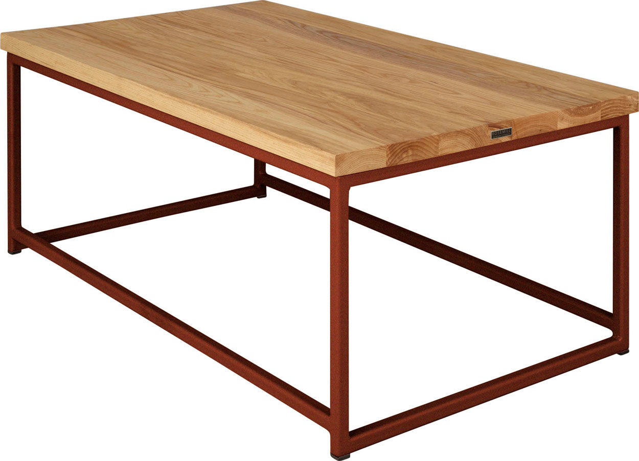 Copper metal table with natural stain ash wood made in UK - back side view square frame