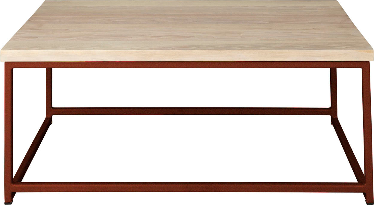 Copper metal table with whitewash stain ash wood made in UK - front view square frame