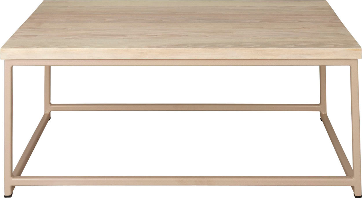 Off white metal table with whitewash stain ash wood made in UK - front view square frame