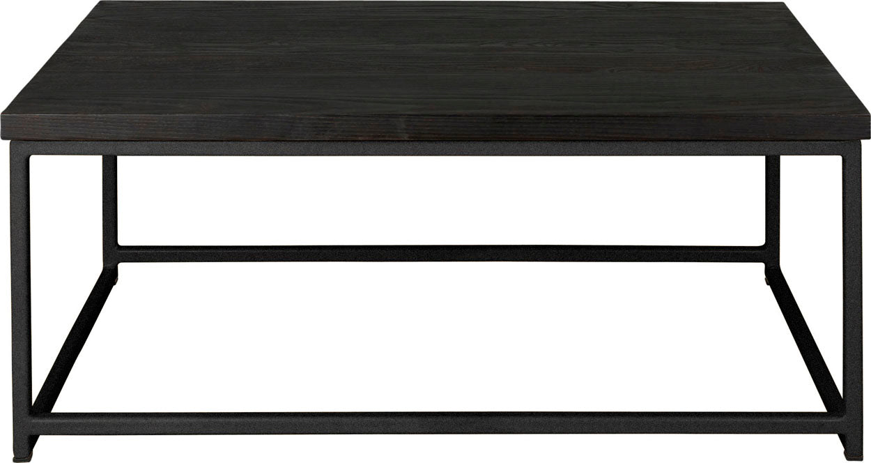 Gloss black metal table with black stain ash wood made in UK - front view square frame