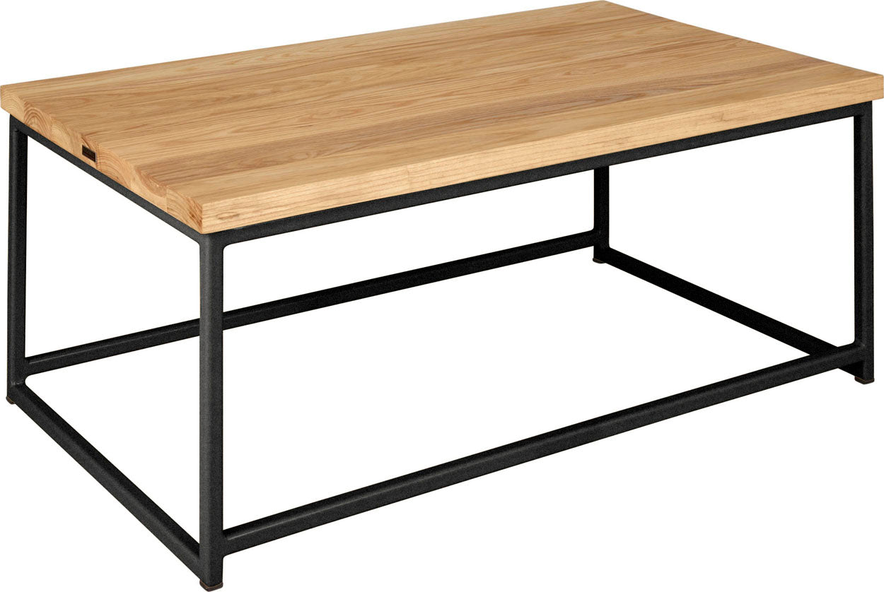 Gloss black metal table with natural stain ash wood made in UK - angle view square frame