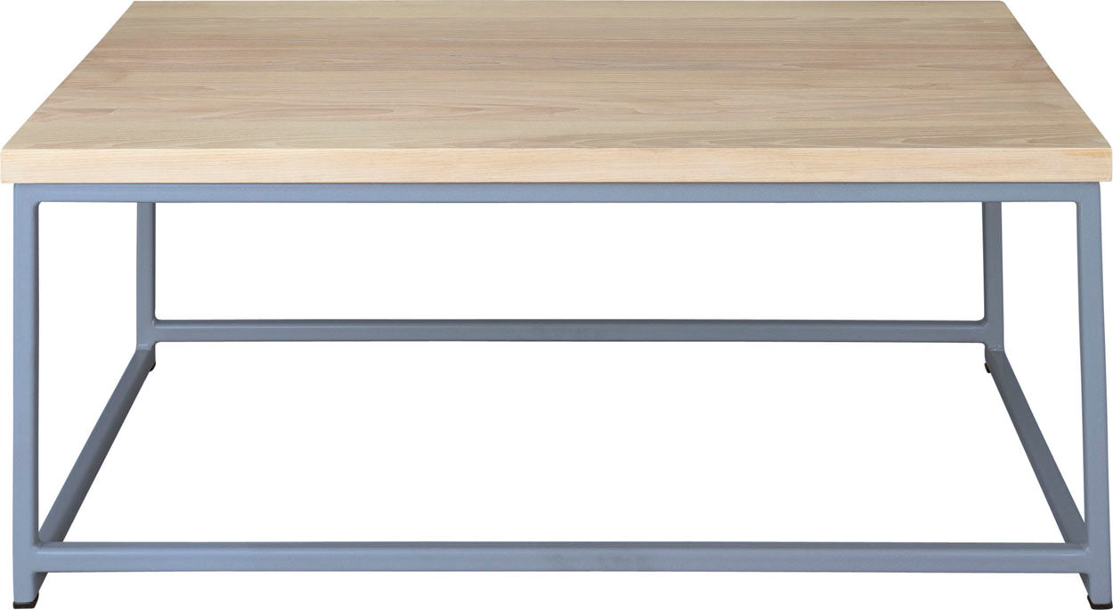 Shaker blue metal table with whitewash stain ash wood made in UK - front view square frame